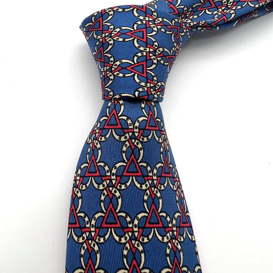 HERMES MENS 100％ silk tie Luxury Desiner pattern blue/red