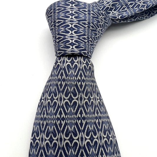 HERMES MENS 100％ silk tie Luxury Desiner pattern blue/white